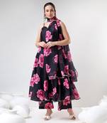 Black carnation organza anarkali set
