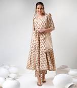 Sand floral print cotton anarkali set