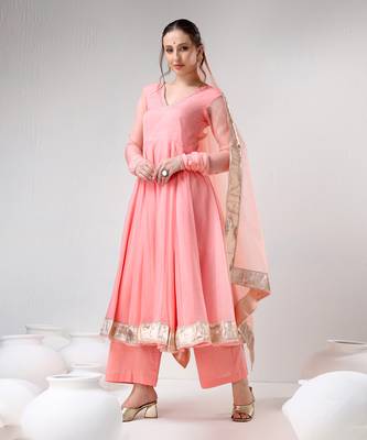 Peach organza gotta work anarkali set 1