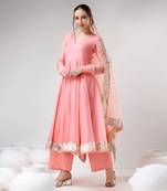 Peach organza gotta work anarkali set