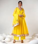Yellow organza gotta work anarkali set