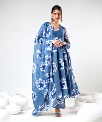 Powder blue carnation organza anarkali set 1