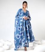 Powder blue carnation organza anarkali set