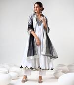 White and black cotton anarkali set