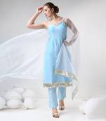 Aqua blue cotton silk suit set