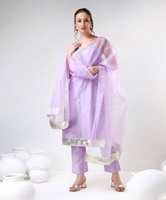Lilac cotton silk suit set 1