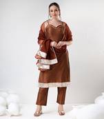 Brown cotton silk suit set