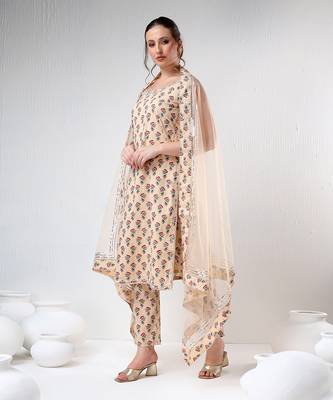 Sand color cotton suit set 1
