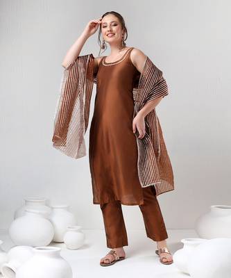 Brown gotta jaal suit set 1