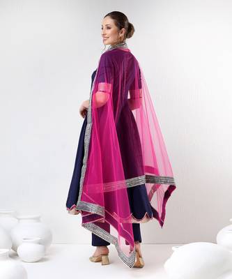Royal blue raani pink cotton silk anarkali set 5