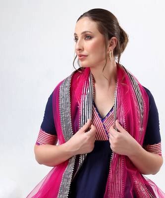 Royal blue raani pink cotton silk anarkali set 6
