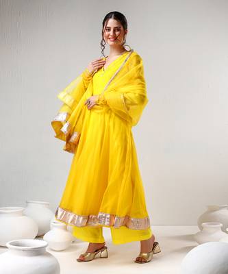 Yellow organza gotta work anarkali set 3