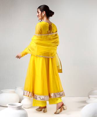 Yellow organza gotta work anarkali set 4