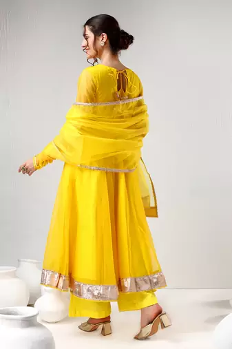 Yellow organza gotta work anarkali set