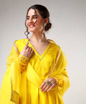 Yellow organza gotta work anarkali set 5