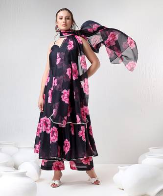 Black carnation organza anarkali set 2