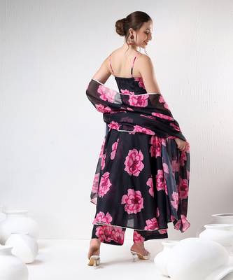 Black carnation organza anarkali set 3