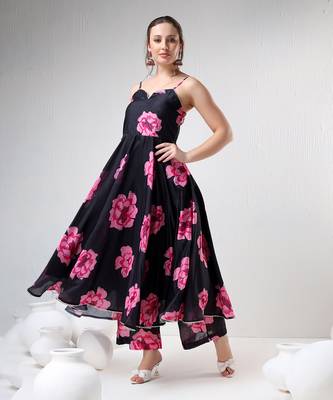 Black carnation organza anarkali set 5