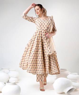 Sand floral print cotton anarkali set 2