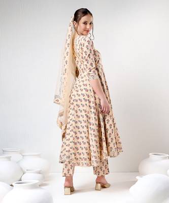 Sand floral print cotton anarkali set 3