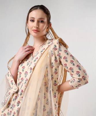 Sand floral print cotton anarkali set 4