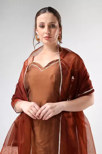 Brown cotton silk suit set
