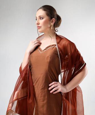 Brown cotton silk suit set 4
