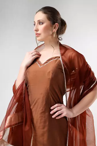 Brown cotton silk suit set