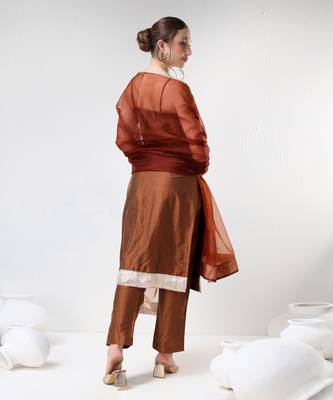 Brown cotton silk suit set 5