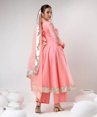 Peach organza gotta work anarkali set 2