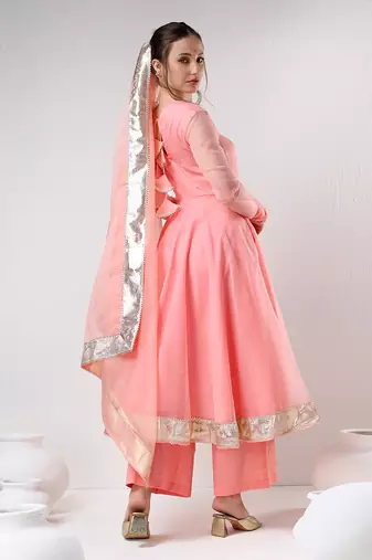 Peach organza gotta work anarkali set