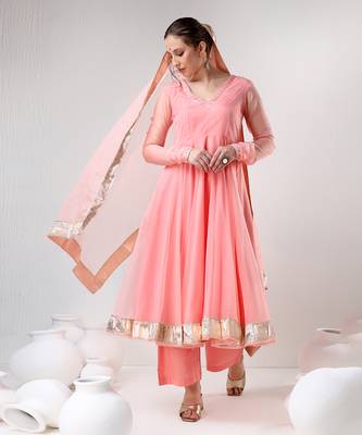 Peach organza gotta work anarkali set 3