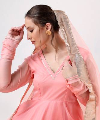 Peach organza gotta work anarkali set 5