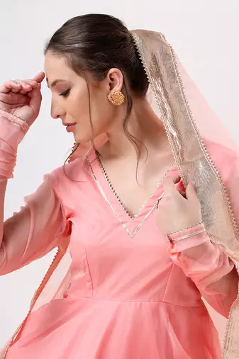 Peach organza gotta work anarkali set