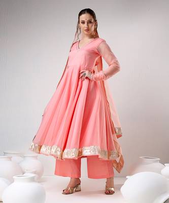Peach organza gotta work anarkali set 8