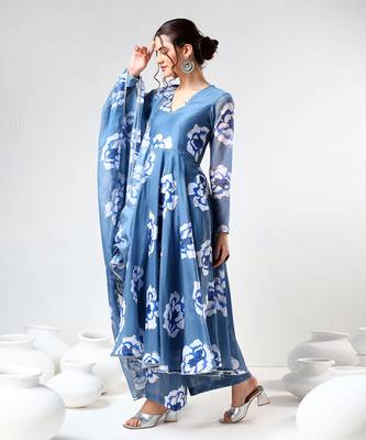 Powder blue carnation organza anarkali set 2