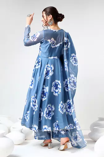 Powder blue carnation organza anarkali set