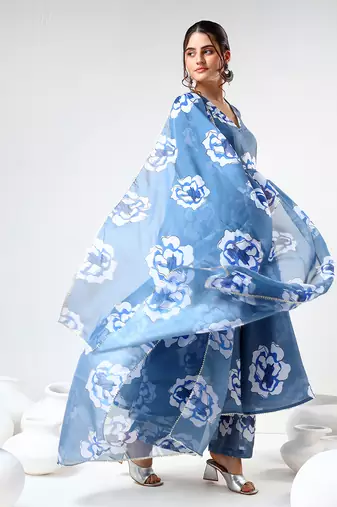 Powder blue carnation organza anarkali set