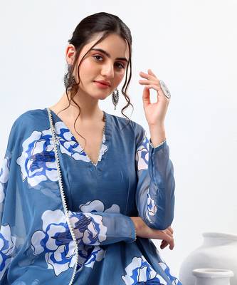 Powder blue carnation organza anarkali set 8