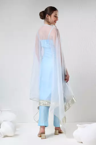 Aqua blue cotton silk suit set