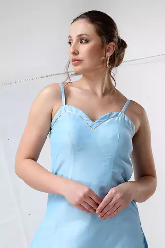 Aqua blue cotton silk suit set