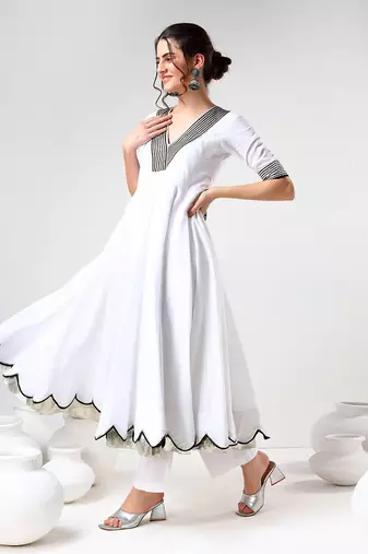 White and black cotton anarkali set