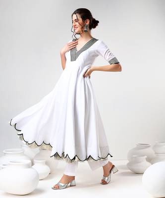 White and black cotton anarkali set 8