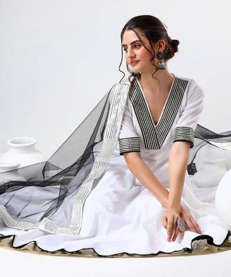 White and black cotton anarkali set 10