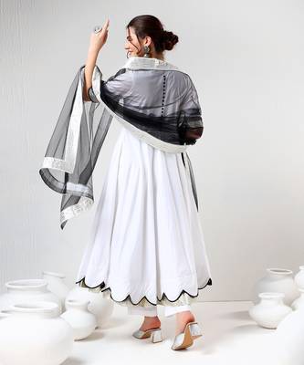White and black cotton anarkali set 11