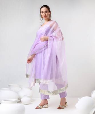 Lilac cotton silk suit set 2