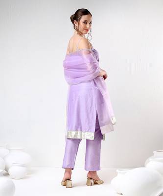 Lilac cotton silk suit set 3
