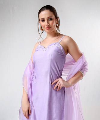 Lilac cotton silk suit set 4