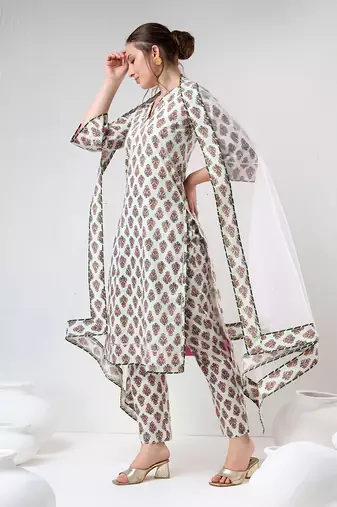White booti cotton suit set