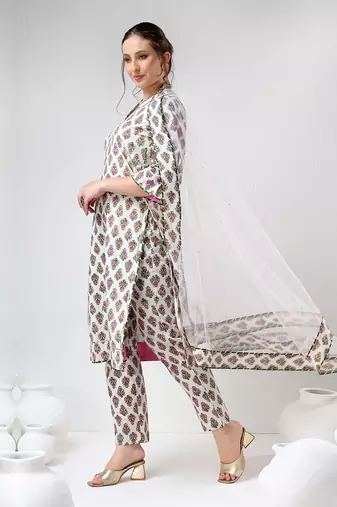 White booti cotton suit set